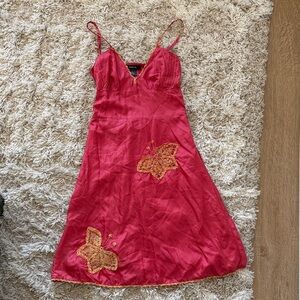 Arden B Red Spaghetti-Strap Dress with Gold Butterfly Appliqués